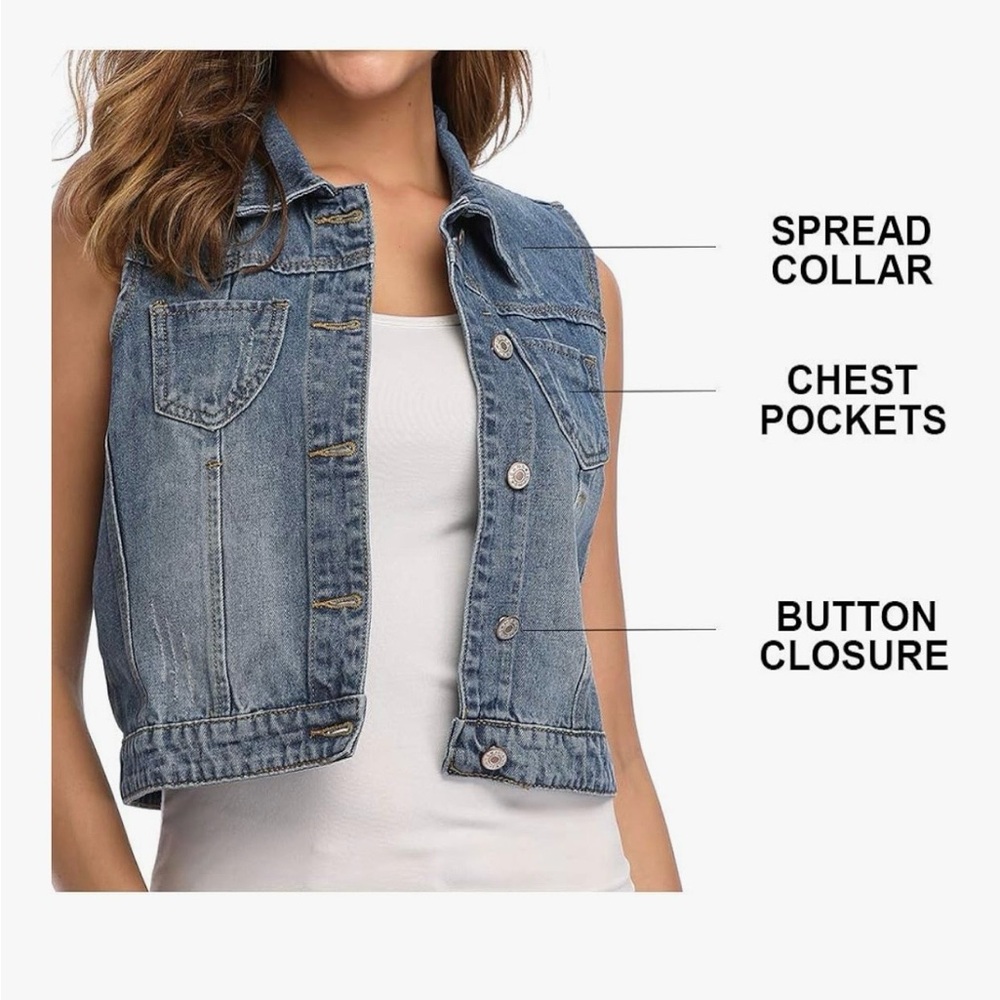 Classic Sleeveless Denim Vest - Dark Blue - Picture 4 of 6